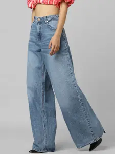 ONLY Women Wide Leg High-Rise Heavy Fade Cotton Jeans