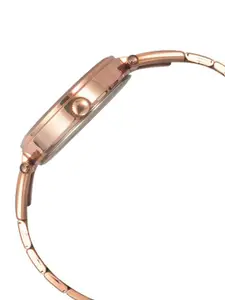 Timex Women Rose Gold-Toned Brass Embellished Dial & Rose Gold Toned Stainless Steel Bracelet Style Straps Watch