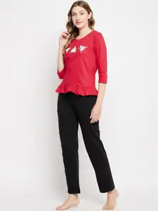 Clovia Women Printed Pure Cotton Night suit