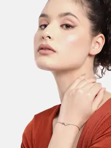 Zavya Women Set Of 2 Sterling Silver Cubic Zirconia Rhodium-Plated Charm Bracelet