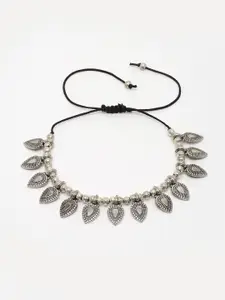 PANASH Oxidised Silver-Toned Leaf Shaped Charm Bracelet