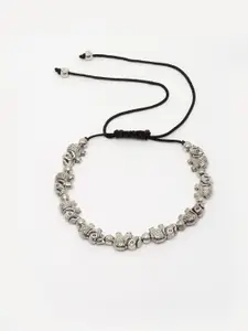 PANASH Oxidised Silver-Toned Elephant Shaped Ethnic Charm Bracelet