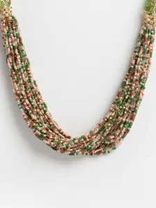 DUGRISTYLE Gold-Plated Kundan & Pearl Beaded Layered Necklace