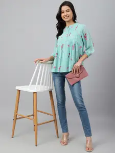 Janasya Dobby Georgette Floral Printed Flared Top