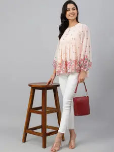 Janasya Floral Printed Flared Top