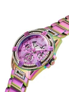 GUESS Women Embellished Dial & Stainless Steel Straps Analogue Watch GW0464L4