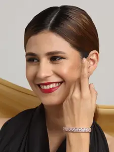 YouBella Women White & Gold-Toned Cubic Zirconia Gold-Plated Bangle-Style Bracelet