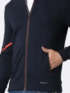 Van Heusen Men Black Solid Hooded Neck Media Pocket Sweatshirt