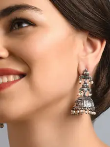 Fida Silver-Plated Dome Shaped Jhumkas Earrings
