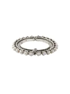 TEEJH Women Pearls Oxidised Silver-Plated Bangle-Style Bracelet