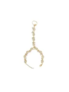 TEEJH Women Pearls Gold-Plated Ring Bracelet