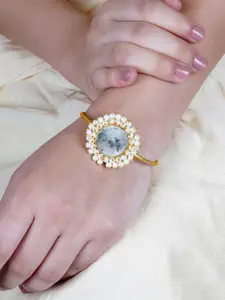 TEEJH Women Brass Pearls Gold-Plated Bangle-Style Bracelet