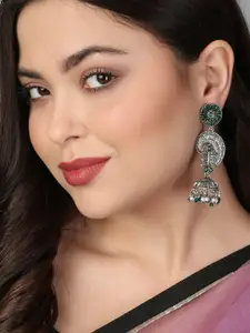Adwitiya Collection Silver-Plated Oxidised Classic Jhumkas Earrings