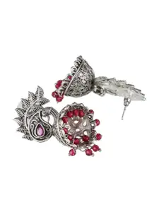 Adwitiya Collection Silver-Plated Peacock Shaped Jhumkas Earrings