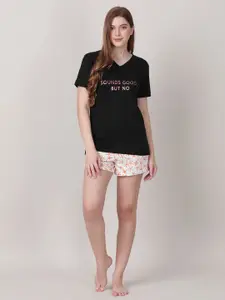 mackly Women Typography Printed Pure Cotton Night suit