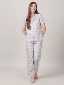 mackly Women Striped Pure Cotton Night suit