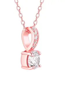 GIVA 925 Sterling Silver Rose Gold-Plated CZ-Studded Pendant with Chain