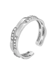 GIVA Men 925 Sterling Silver Rhodium-plated CZ Studded Adjustable Finger Ring