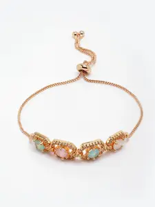 PANASH Gold-Plated AD Pink & Blue Stone-Studded Handcrafted Charm Bracelet