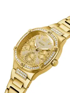 GUESS Women Gold-Toned Embellished Dial & Gold Toned Stainless Steel Straps Analogue Watch