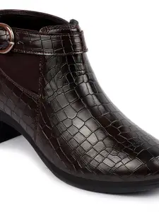 FAUSTO Women Textured Heeled Chelsea Boots