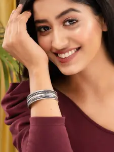 Saraf RS Jewellery Women Silver-Toned & Black Brass Cubic Zirconia Handcrafted Silver-Plated Bangle-Style Bracelet