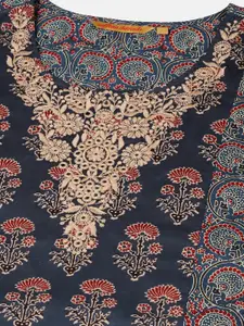 Saffron Threads Ethnic Motifs Printed Panelled Kurta with Neck Embroidery