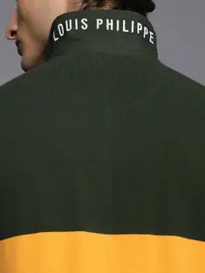 Louis Philippe Sport Men Brand Logo Striped Polo Collar Pure Cotton Slim Fit T-shirt