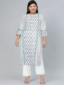 Fabindia Pure Cotton Floral Printed Bell Sleeves Hand Block Print Kurta