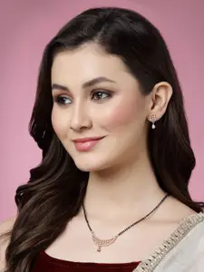 PANASH Gold-Plated AD Studded Handcrafted Mangalsutra With Earrings