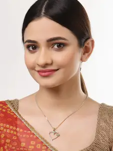 Kennice Set Of 3 Gold-Plated & CZ Studded Heart Shape Pendant With Chain