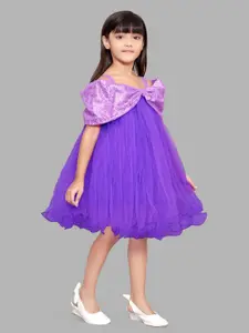 Pink Chick Girls Colourblocked Net A-Line Dress