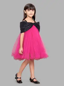 Pink Chick Girls Colourblocked Net A-Line Dress