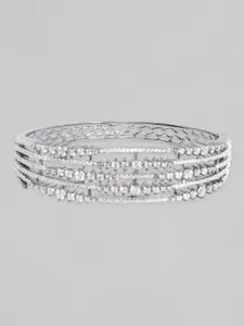 Rubans Silver-Plated White Cubic Zirconia Studded Openable Bangle-Style Bracelet