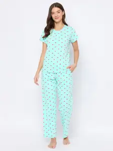 Clovia Women Heart Print Pure Cotton Night Suit