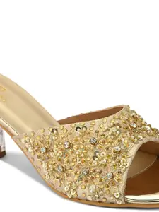 pelle albero Embellished Block Peep Toes