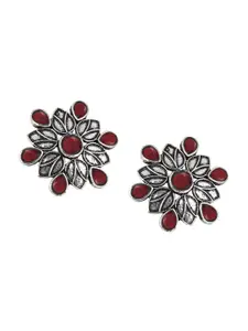 TEEJH Silver-Plated Contemporary Studs Earrings