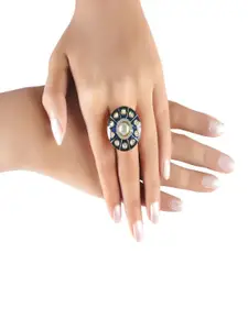 I Jewels Women Gold-Plated AD Studded Meenakari Adjustable Finger Ring