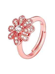 GIVA Women 925 Sterling Silver & Rose Gold-Plated CZ-Studded Adjustable Finger Ring