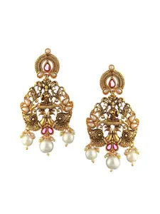 Priyaasi Gold-Plated Peacock Shaped Drop Earrings