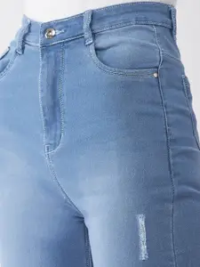 Purple Feather Women Wide Leg High-Rise Slash Knee Light Fade Stretchable Jeans