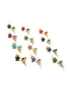 GRIIHAM Set Of 12 Gold-Plated AD-Studded Star Shaped Studs Earrings