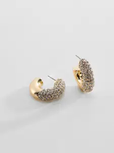 MANGO Stone-Studded Crescent Shaped Half Hoop Earrings