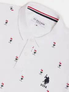 U.S. Polo Assn. Men Brand Logo Printed Polo Collar Slim Fit Cotton T-shirt