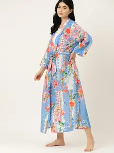 ETC Women Floral Print Longline Robe with Belt