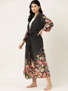 ETC Women Floral Print Longline Robe with Belt