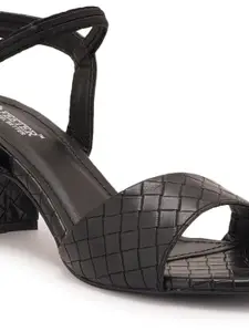 Style Shoes Ankle Loop Textured Block Heels