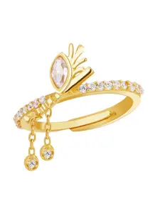 GIVA 925 Sterling Silver Gold-Plated Cubic Zirconia Studded Finger Ring