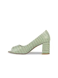 SHUZ TOUCH Closed Back Textured Block Peep Toes Heels