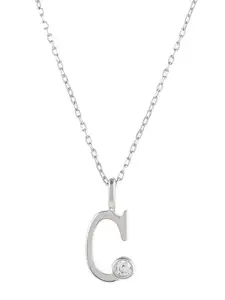 Studio Voylla 925 Sterling Silver Silver-Plated Alphabet C Shaped CZ Studded Pendant With Chain